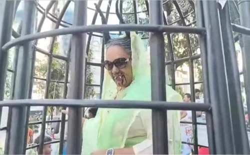 শোভাযাত্রায় ‘খাঁচায় বন্দি’ শেখ হাসিনা 