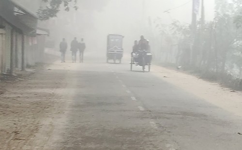 কুয়াশার চাদরে ঢাকা পড়েছে দিনাজপুর 